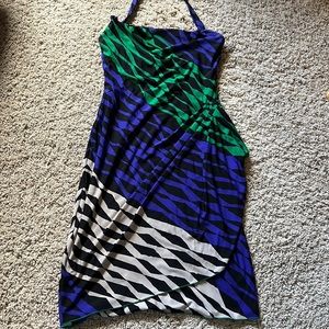 Womens BCBG Maxazria black purple green halter dress sz XS